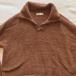 Hollister Rustic Brown Plush Sherpa Half-Zip Pullover